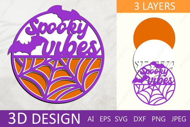 Halloween door hanger svg, Spooky vibes 3d layered, Halloween laser cut file 3D Paper AnastasiyaArtDesign 