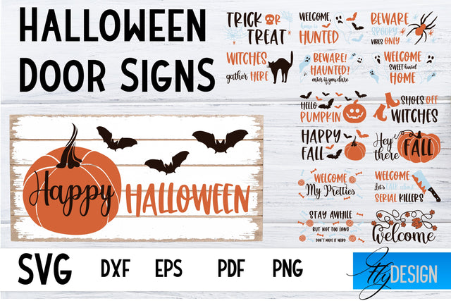 Halloween Door Sign Quotes SVG Design Bundle | Halloween Rectangle SVG SVG Fly Design 