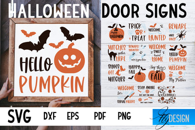 Halloween Door Sign Quotes SVG Design Bundle | Halloween Square SVG SVG Fly Design 