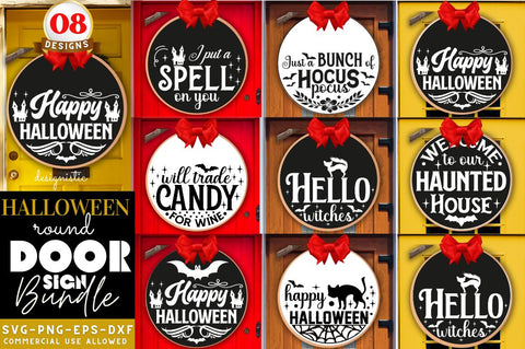 Halloween Door Sign SVG Bundle, Halloween Round Door Sign Bundle SVG DESIGNISTIC 