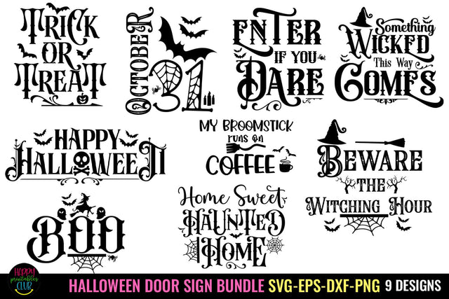 Halloween Door Sign SVG Bundle I Halloween Sign SVG Bundle SVG Happy Printables Club 