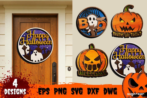 Halloween Door Sign Svg Bundle | Laser Cut | Door hanger SVG SvgOcean 