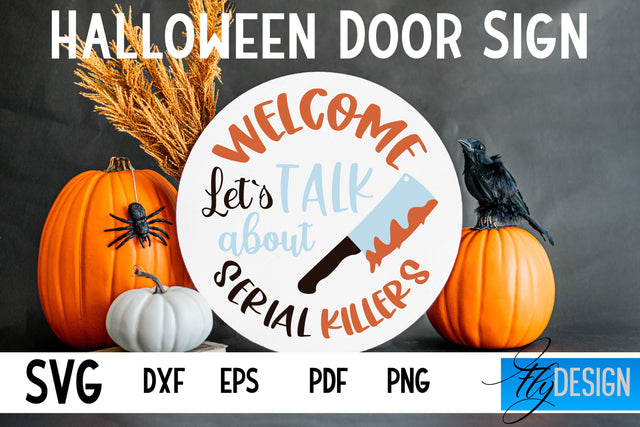 Halloween Door Sign SVG | Circle Door Hanger | Round Sign SVG Fly Design 