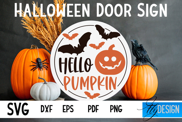 Halloween Door Sign SVG | Circle Door Hanger | Round Sign SVG Fly Design 