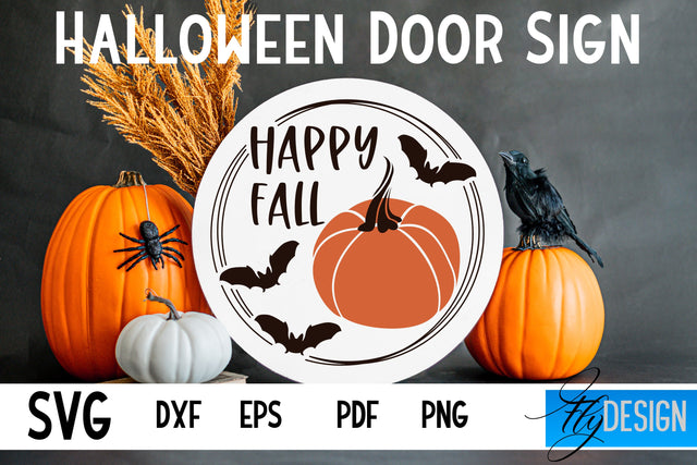 Halloween Door Sign SVG | Circle Door Hanger | Round Sign SVG Fly Design 