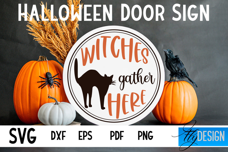 Halloween Door Sign SVG | Circle Door Hanger | Round Sign SVG Fly Design 