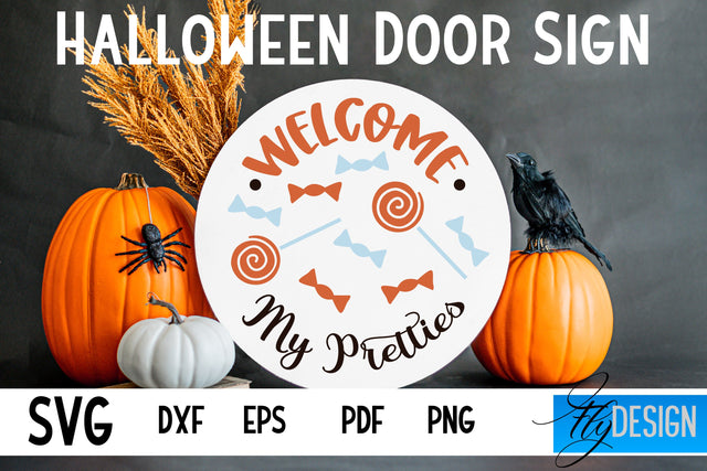 Halloween Door Sign SVG | Circle Door Hanger | Round Sign SVG Fly Design 