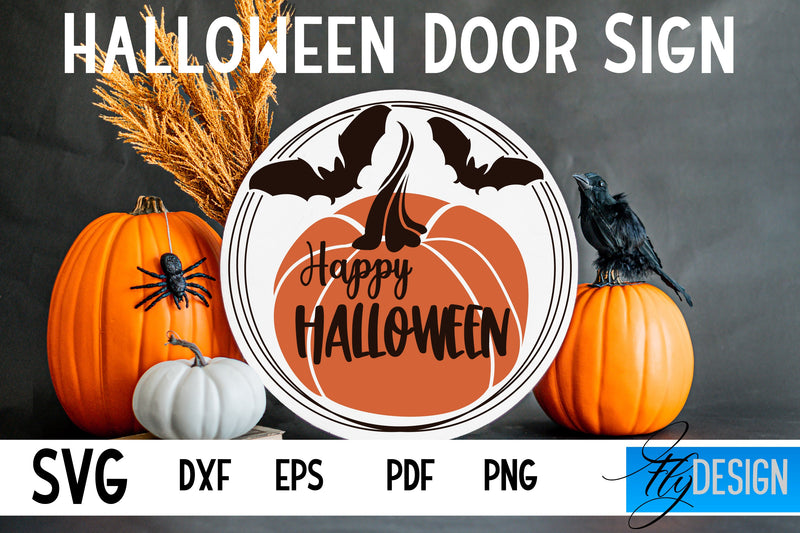 Halloween Door Sign SVG | Circle Door Hanger | Round Sign SVG Fly Design 
