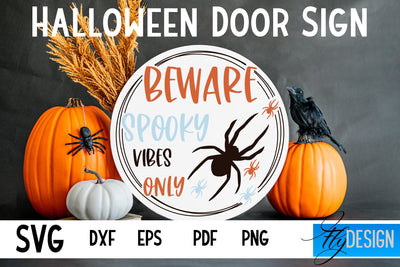 Halloween Door Sign SVG | Circle Door Hanger | Round Sign SVG Fly Design 