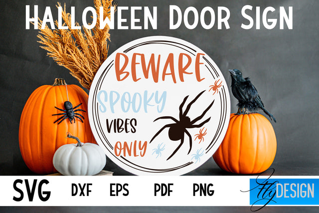 Halloween Door Sign SVG | Circle Door Hanger | Round Sign SVG Fly Design 