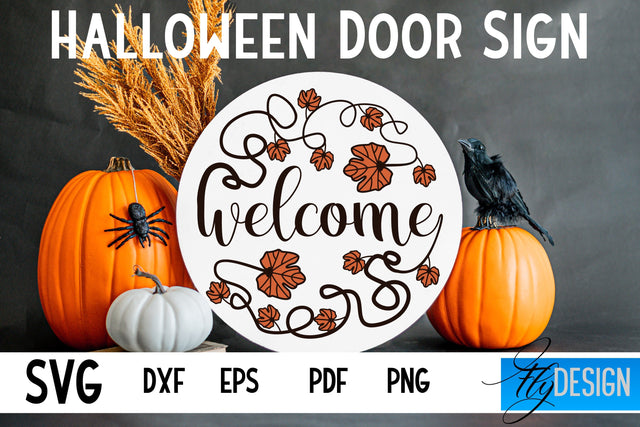 Halloween Door Sign SVG | Circle Door Hanger | Round Sign SVG Fly Design 