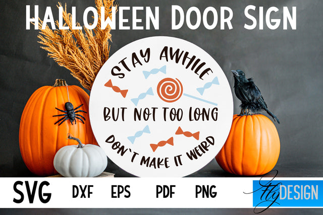Halloween Door Sign SVG | Circle Door Hanger | Round Sign SVG Fly Design 