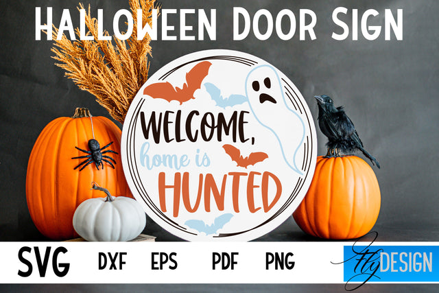 Halloween Door Sign SVG | Circle Door Hanger | Round Sign SVG Fly Design 