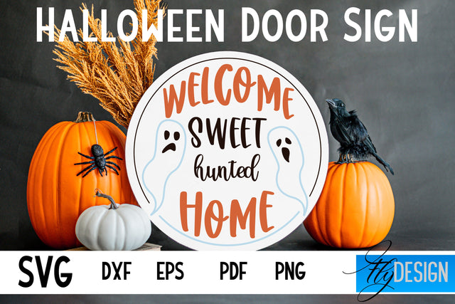 Halloween Door Sign SVG | Circle Door Hanger | Round Sign SVG Fly Design 