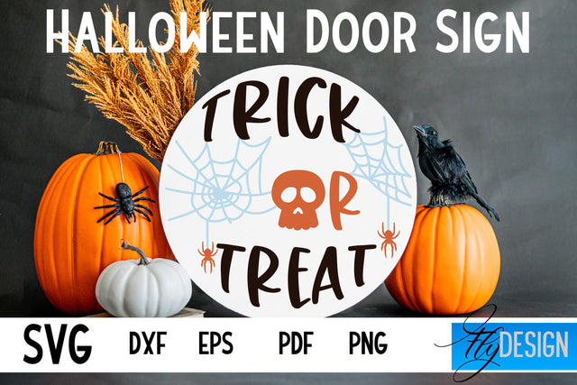 Halloween Door Sign SVG | Circle Door Hanger | Round Sign SVG Fly Design 