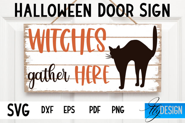 Halloween Door Sign SVG | Rectangle Door Hanger | Round Sign SVG Fly Design 