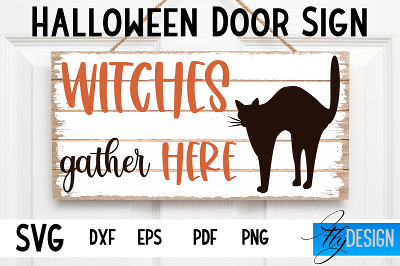 Halloween Door Sign SVG | Rectangle Door Hanger | Round Sign SVG Fly Design 
