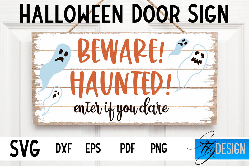 Halloween Door Sign SVG | Rectangle Door Hanger | Round Sign SVG Fly Design 
