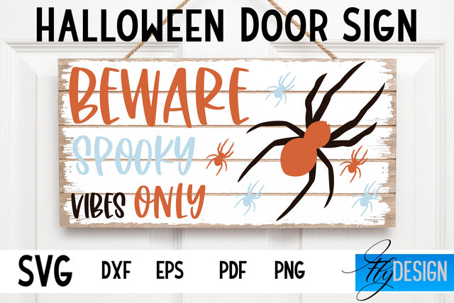 Halloween Door Sign SVG | Rectangle Door Hanger | Round Sign SVG Fly Design 