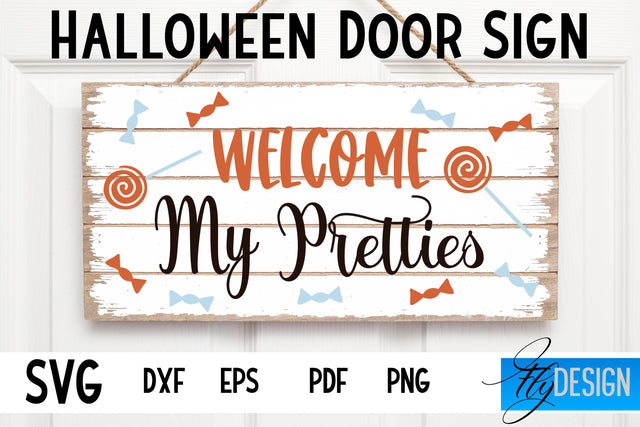 Halloween Door Sign SVG | Rectangle Door Hanger | Round Sign SVG Fly Design 