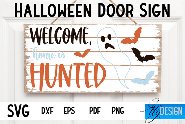 Halloween Door Sign SVG | Rectangle Door Hanger | Round Sign SVG Fly Design 