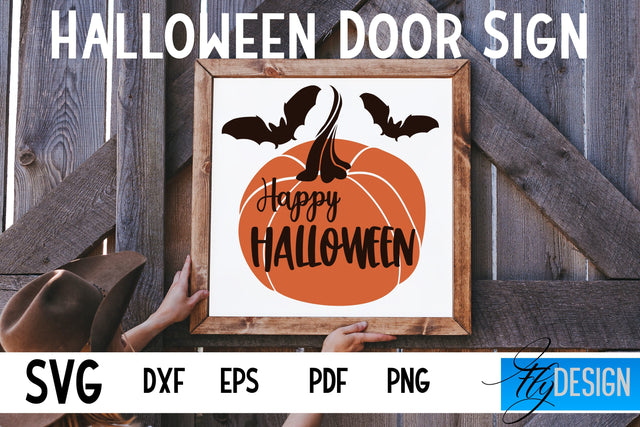 Halloween Door Sign SVG | Square Door Hanger | Round Sign SVG Fly Design 