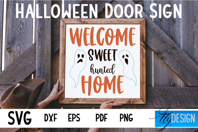 Halloween Door Sign SVG | Square Door Hanger | Round Sign SVG Fly Design 