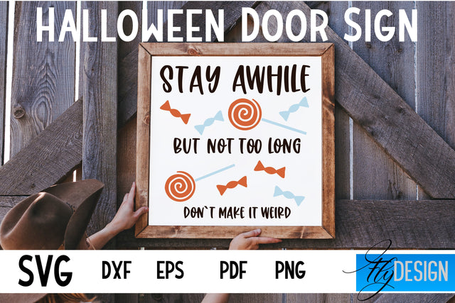 Halloween Door Sign SVG | Square Door Hanger | Round Sign SVG Fly Design 