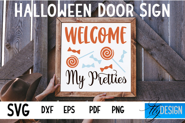 Halloween Door Sign SVG | Square Door Hanger | Round Sign SVG Fly Design 