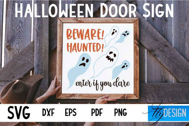 Halloween Door Sign SVG | Square Door Hanger | Round Sign SVG Fly Design 