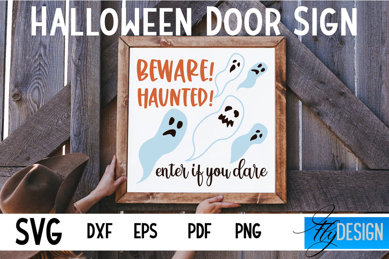 Halloween Door Sign SVG | Square Door Hanger | Round Sign SVG Fly Design 