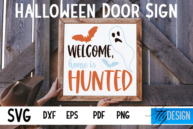Halloween Door Sign SVG | Square Door Hanger | Round Sign SVG Fly Design 