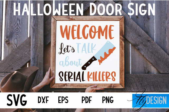 Halloween Door Sign SVG | Square Door Hanger | Round Sign SVG Fly Design 