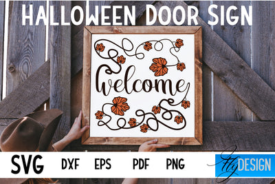 Halloween Door Sign SVG | Square Door Hanger | Round Sign SVG Fly Design 