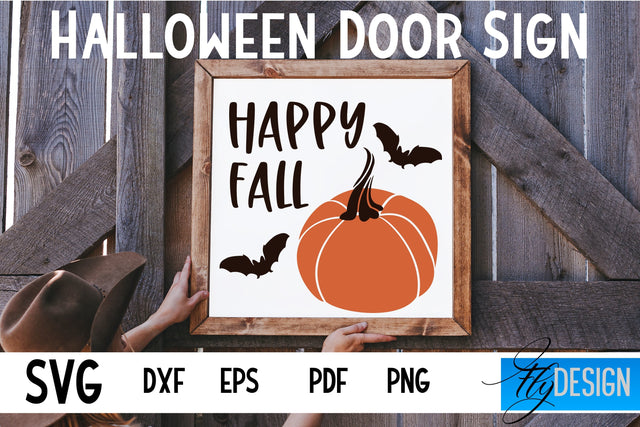 Halloween Door Sign SVG | Square Door Hanger | Round Sign SVG Fly Design 
