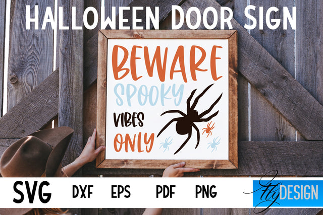 Halloween Door Sign SVG | Square Door Hanger | Round Sign SVG Fly Design 