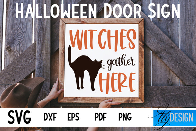 Halloween Door Sign SVG | Square Door Hanger | Round Sign SVG Fly Design 