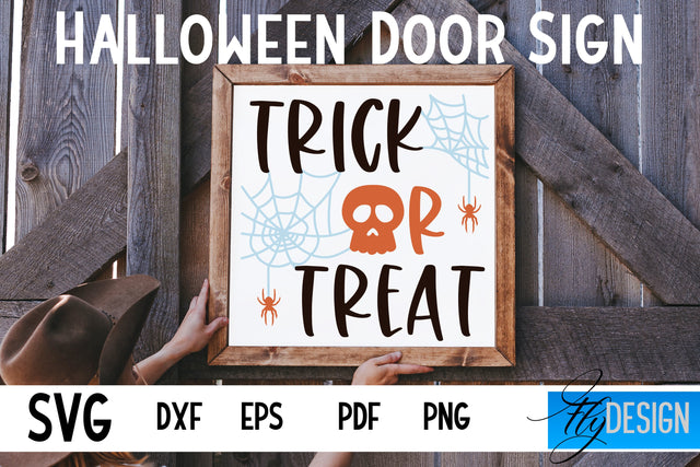 Halloween Door Sign SVG | Square Door Hanger | Round Sign SVG Fly Design 