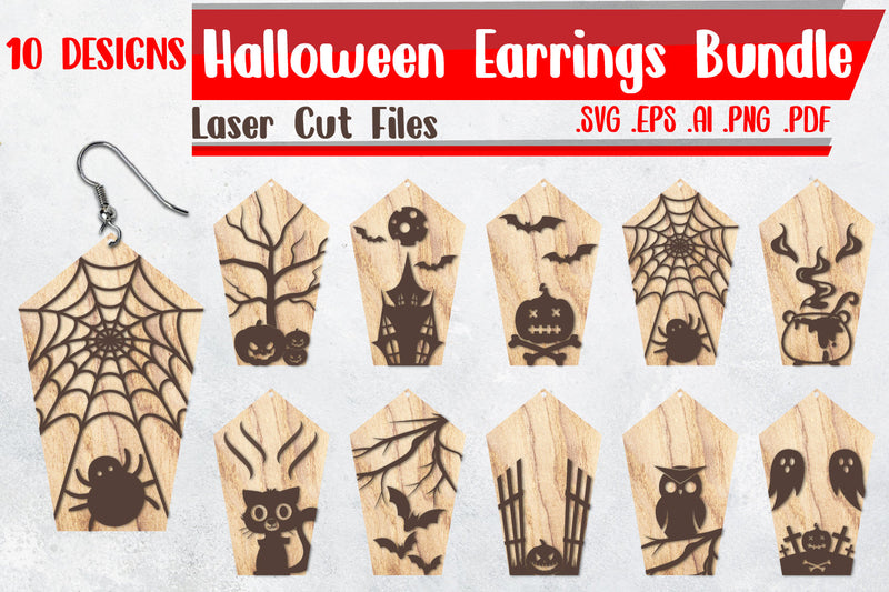 Halloween Earrings Bundle 5 - svg eps ai png pdf - So Fontsy