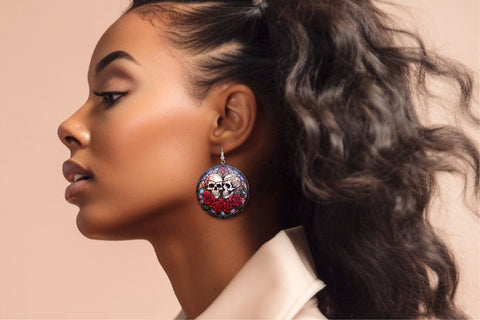 Halloween Earrings Bundle: Stained Glass Skeleton Lovers Sublimation OrangeBrushStudio 