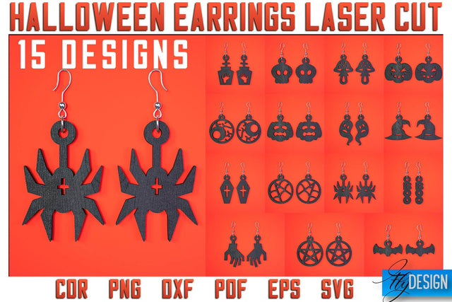 Halloween Earrings Laser Cut SVG | Accessories Laser Cut SVG Design | CNC Files SVG Fly Design 