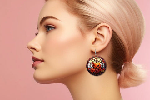 Halloween Earrings Sublimation Bundle Pumpkin Stained Glass Sublimation OrangeBrushStudio 