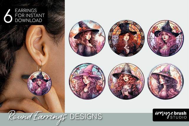 Halloween Earrings Sublimation Bundle, Witch Stained Glass Sublimation OrangeBrushStudio 