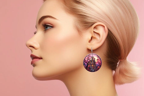 Halloween Earrings Sublimation Spooky House Stained Glass Sublimation OrangeBrushStudio 