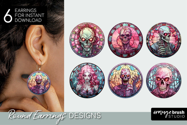 Halloween Earrings Sublimation: Zombie Stained Glass Designs Sublimation OrangeBrushStudio 
