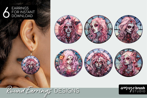 Halloween Earrings Sublimation: Zombie Stained Glass Designs Sublimation OrangeBrushStudio 