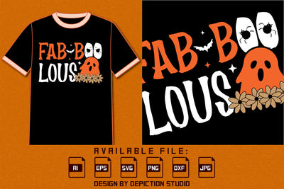 Halloween Fab Boo Lous T-Shirt, Halloween Ghost Shirt, Halloween Bats, Spider, Flower Shirt, Happy Halloween Boo Shirt Print Template SVG Depiction Studio 