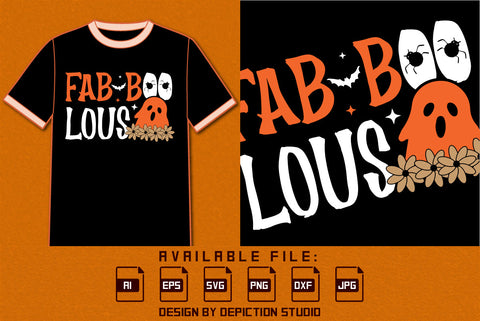 Halloween Fab Boo Lous T-Shirt, Halloween Ghost Shirt, Halloween Bats, Spider, Flower Shirt, Happy Halloween Boo Shirt Print Template SVG Depiction Studio 
