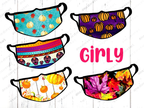 Halloween & Fall Face mask Sublimation Designs Mini Bundle Sublimation Dina.store4art 