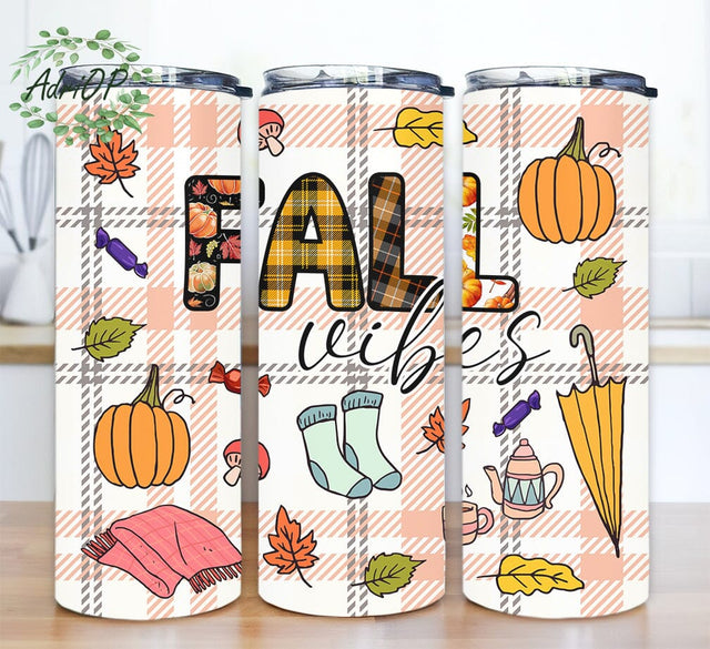 Halloween Fall Vibes 20oz Skinny Tumbler Png, Autumn Design, Fall Tumbler, Cute Funny Design, Cute Halloween Tumbler, Pumpkin Tumbler Sublimation AdriOP 